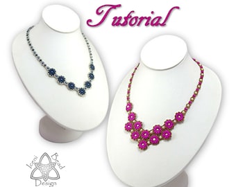 Pdf Tutorial Calendula Flower Necklace with Superduo Beads and Pearls, Beading Pattern English Only,