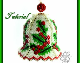 Bead Pattern: Holly Christmas Bell Ornament, pdf. tutorial. English only