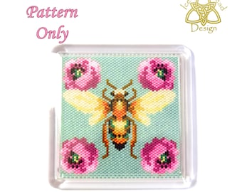 Beaded Coaster, Bee, Peyote stitch Beaded Coaster