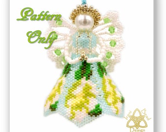 Bead Pattern: Christmas Rose Angel Tree Ornament, pdf. tutorial. English only