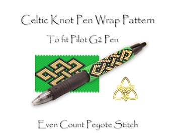 Celtic Knot Pen Wrap for Pilot G2 Pen. pdf. pattern. even count peyote stitch