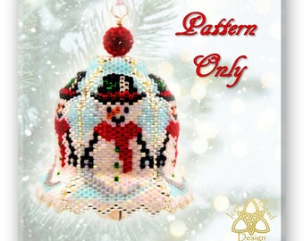 Bead Pattern: Christmas Snowman Bell Ornament, pdf. tutorial. English only