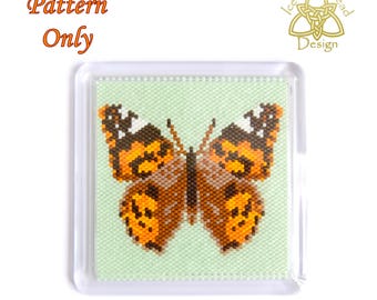 Butterfly Coaster, Painted Lady Butterfly, Peyote stitch Beaded Coaster