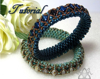 Pdf Tutorial Beadwork Monique Bangle with Silky Beads,  Super Duo Beads, Fire Polish Crystals. English Only, Pattern, Instructions.