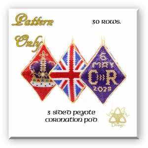 Coronation 3-face pod ornament, peyote stitch, pattern, instructions, pdf.