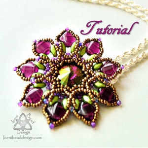 Passionflower Pendant .pdf Tutorial, with SuperDuo Beads, Crystal Rivoli and Silky Beads. Beading Pattern, Beadwork, English Only,