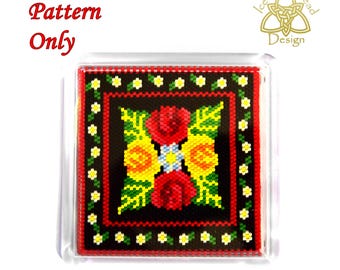 Beaded Coaster, Castles and Roses 4, Folk Art, Canal Art, Narrowboat Decoration