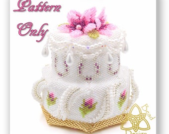 Festival of Joy, Wedding Cake Keepsake Box, Beaded Box Pattern,Peyote Stitch Box with Lid, pdf Tutorial, English only.