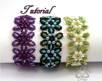 Pdf Tutorial Beadwork Bethany Bracelet with Super Duo Beads and Pearls, Pattern, Instructions. English Only,