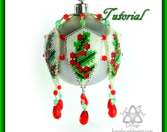 Bead Pattern:Holly Christmas Ornament Cover, pdf. tutorial. English only