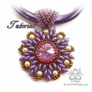 PDF Tutorial Star Flower Rivoli Pendant with Superduo Beads Tutorial Beading Pattern. English Only, image 1