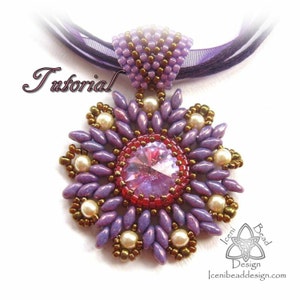 PDF Tutorial Star Flower Rivoli Pendant with Superduo Beads Tutorial Beading Pattern. English Only,