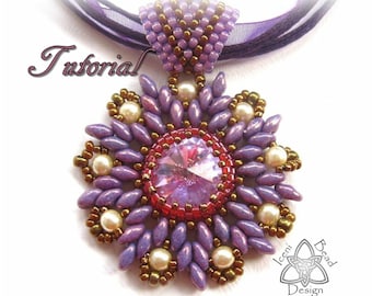 PDF Tutorial Star Flower Rivoli Pendant with Superduo Beads Tutorial Beading Pattern. English Only,