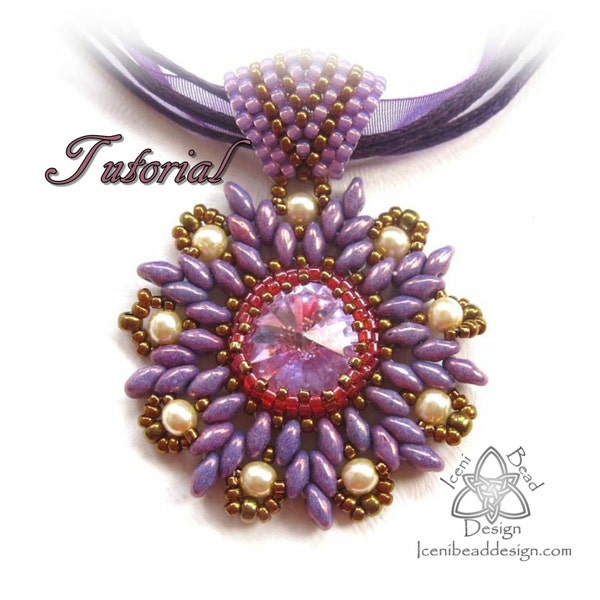 PDF Tutorial Star Flower Rivoli Pendant with Superduo Beads Tutorial Beading Pattern. English Only,