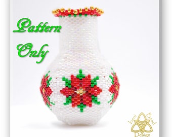 Beaded Vase Pattern, Poinsettia, Peyote Stitch Vase, pdf Tutorial, English only.