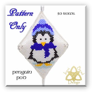 Penguin pod ornament, peyote stitch, pattern, instructions, pdf.