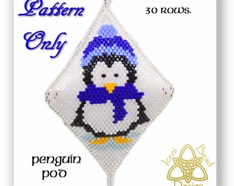 Penguin pod ornament, peyote stitch, pattern, instructions, pdf.