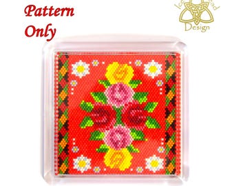 Beaded Coaster, Castles and Roses 3, Folk Art, Canal Art, Narrowboat Decoration