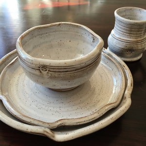 Rustic white stoneware pottery 4-piece place setting