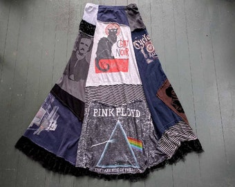 Bohemian Repurposed Tees Skirt /  Handmade by Breathe-Again Clothing USA