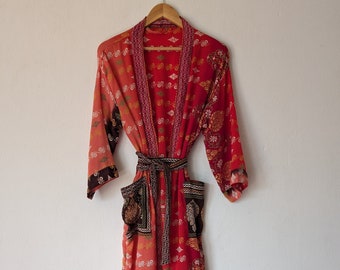 NEW -  Silk Robe Patchwork Indian Silk Sari Kimono / Wearable Art / Stock # SR6BC / by Breathe-Again Clothing