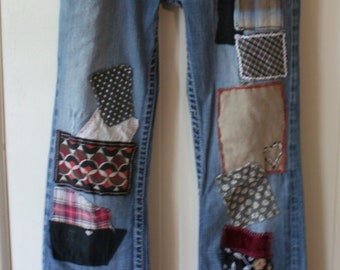 Återvunna unika jeans / Specialtillverkade handgjorda jeans / - av Breathe-Again Clothing