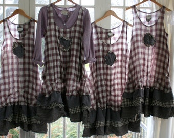 Boho Plaid French 'Maryse' Dress /  Handmade by Breathe-Again Clothing USA