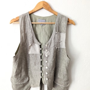 Nuovo - Gilet in lino patchwork fatto a mano &#39;Pearl Jam&#39; / Fatto a mano riciclato - Breathe Clothing