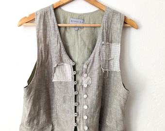 New - Patchwork Handmade Linen &#39;Pearl Jam&#39; Waistcoat Vest / Upcycled Handmade - Breathe Clothing