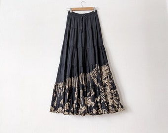 SALE  - Tie Dye Skirt / Bohemian 'DUSK' Black-Natural Maxi Skirt / by Breathe-Again Clothing USA