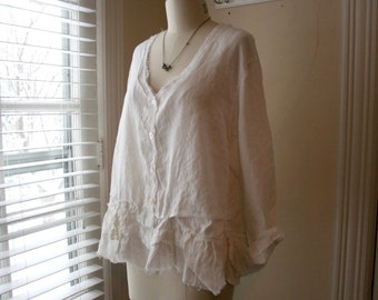 Handmade Linen 'SallyFloy' White Artisan Blouse / - by Breathe-Again Clothing