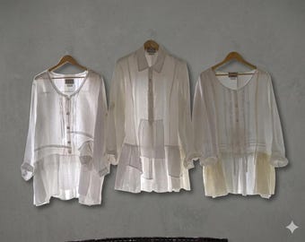 Handmade Linen 'SallyFloy' White Artisan Blouse / - by Breathe-Again Clothing
