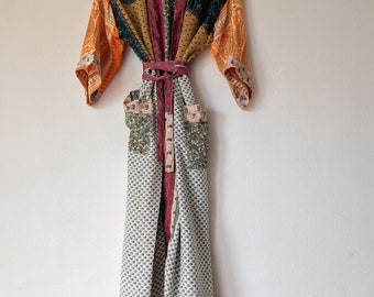 NEW -  Silk Robe Patchwork Indian Silk Sari Kimono / Wearable Art / Stock # SR3BC / by Breathe-Again Clothing