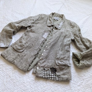 &quot;Upcycled Patchwork &quot;&quot;MILAN&quot;&quot; Jacke / Damen 100% Leinen Jacke / Vorrätig - 3 Erdfarben / Handgefertigt - Breathe Clothing USA.&quot;
