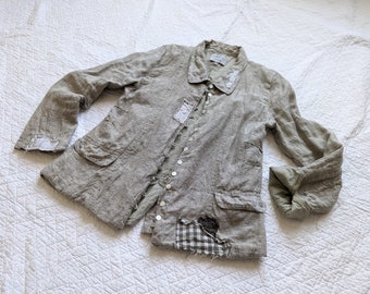 Upcycled Patchwork &quot;MILAN&quot; Jacket / Womens 100% Linen Jacket / In Stock - 3 Earth Tone Colors / Handcrafted - Breathe Clothing USA