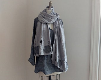 New Design - 100% Linen 'Cairns' (holes & dots) Scarf /  Handmade by Breathe-Again Clothing USA