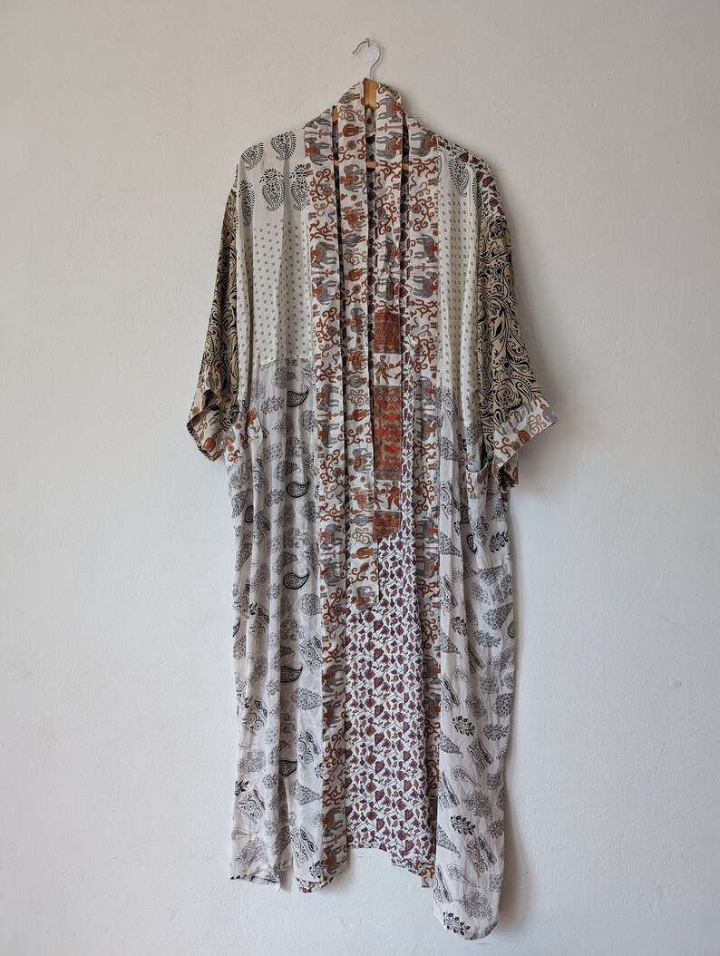 NEW Silk Robe Patchwork Indian Silk Sari Kimono / Wearable Art / Stock ...