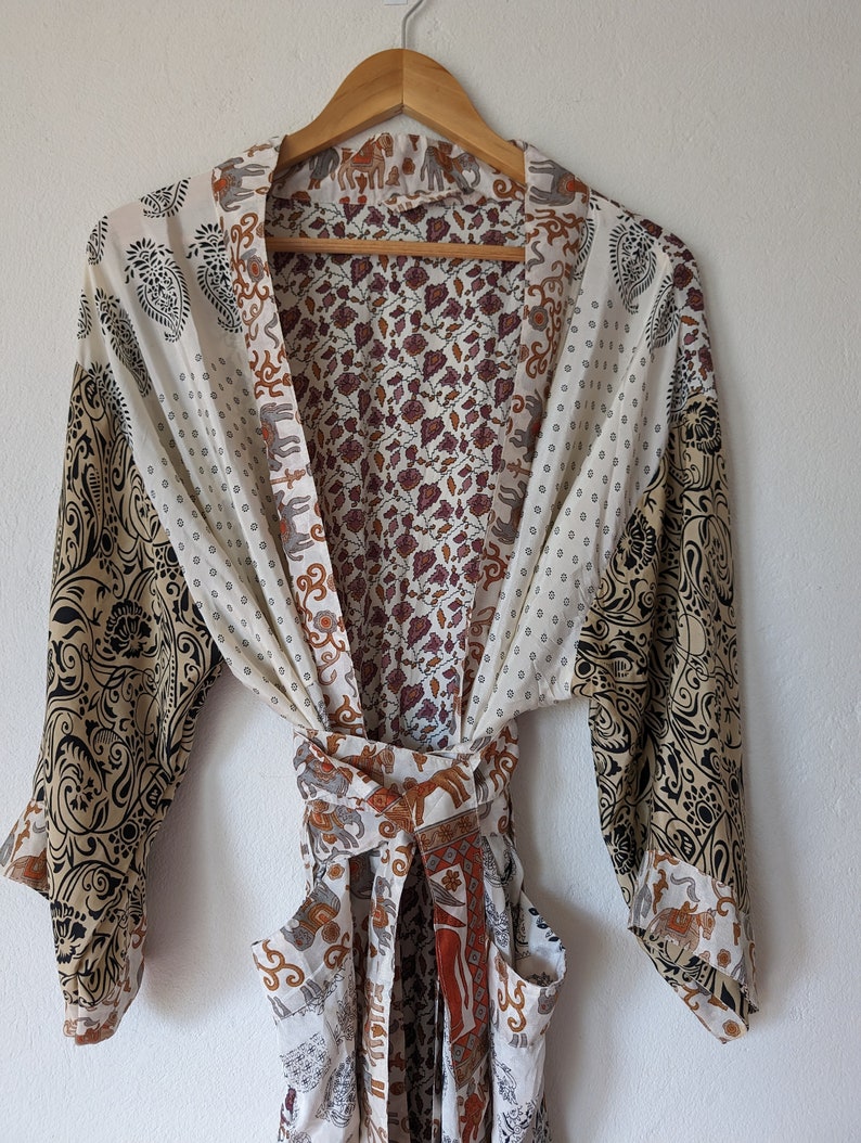 NEW Silk Robe Patchwork Indian Silk Sari Kimono / Wearable Art / Stock ...