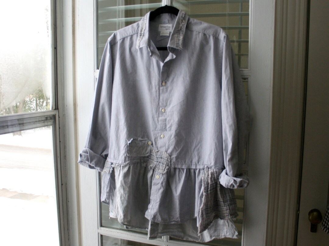 Boho Upcycled Shirt / Shades of Grey Blouse / Handmade by Breathe-again ...
