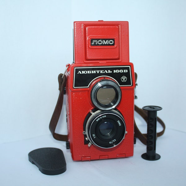 LOMO Lubitel 166B Color rojo T-22 Original con TLR de Lomografía rusa soviética hecha a mano - Twin Lens Reflex - Cámara de película de formato medio vintage