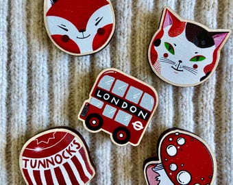2,5 cm tränål: Räv / Katt / Svamp / Tunnocks tekaka / Londonbuss