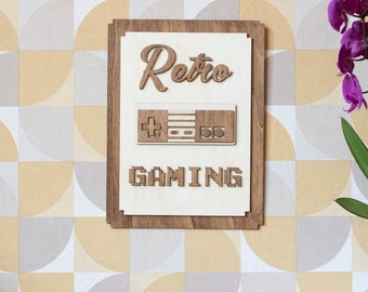 Retro Gaming Wooden wall decoration retro consoles video games pixels gaming room geek vintage gift idea gamer nintendo nostalgia 80s