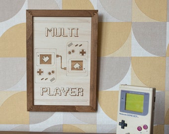 Multi Player tableau décoratif mural gravure laser geek nerd jeux vidéo game boy couple amour cadeau saint valentin love vintage retro