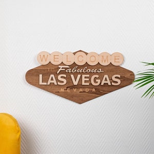 Placa de madera para pared "Bienvenido a la fabulosa Las Vegas" – Decoración retro vintage de EE. UU. – Recuerdo de viaje con juegos de casino en Nevada – Fabricado en Francia