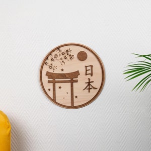 Japanese Wood Wall Light – Torii, Sakura and &quot;Nihon&quot; – Zen and Traditional Decoration – Japanese Shinto Temple Sakura Flowers