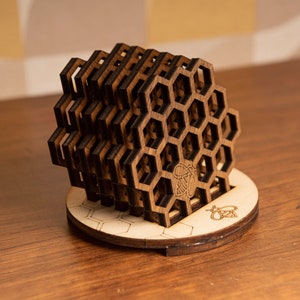 Set of 6 coasters honeycomb honeycomb bumblebee wood retro vintage hexagonal gift box housewarming beekeeping whiskey