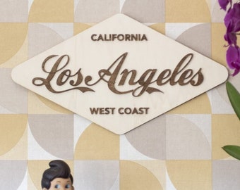 Los Angeles california West coast décoration murale voyage USA rétro vintage bois californie idée cadeau surf côte souvenir américain art