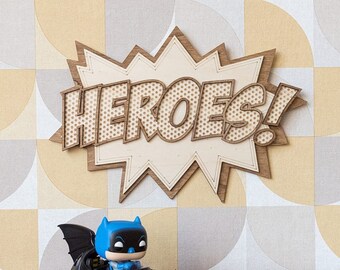 Heroes comics style bande dessinée décoration murale bois geek rétro vintage pop culture idée cadeau US américain super héros