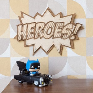 Heroes comics comic style wall decoration wood geek retro vintage pop culture gift idea US American superhero image 1