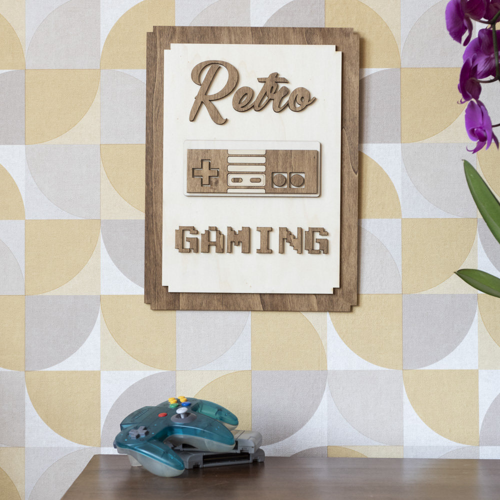 Retro Gaming Décoration Murale Bois Consoles Rétro Jeux Vidéos Pixels Gaming Room Geek Vintage Idée 